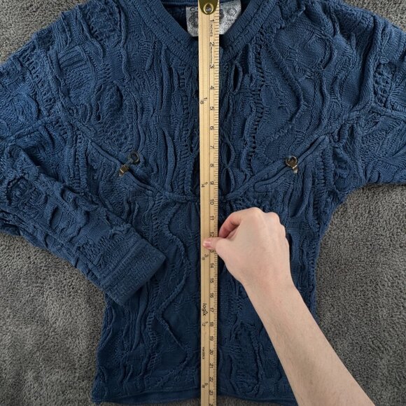COOGI Blues Authentic Women Sweater Knit Pullover Blue Medium Cotton Henley - Picture 2 of 16